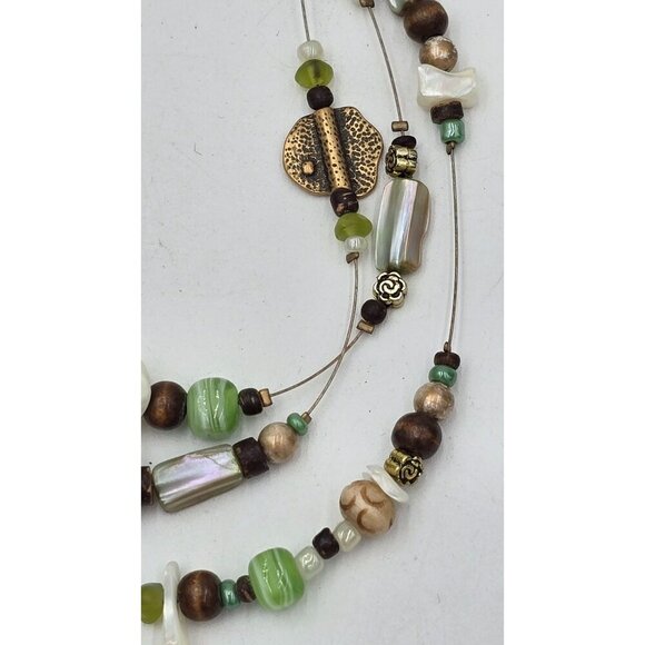 Coldwater Creek Multilayer Glass Beaded Necklace Abalone & Gold Tone Accents - Picture 5 of 7